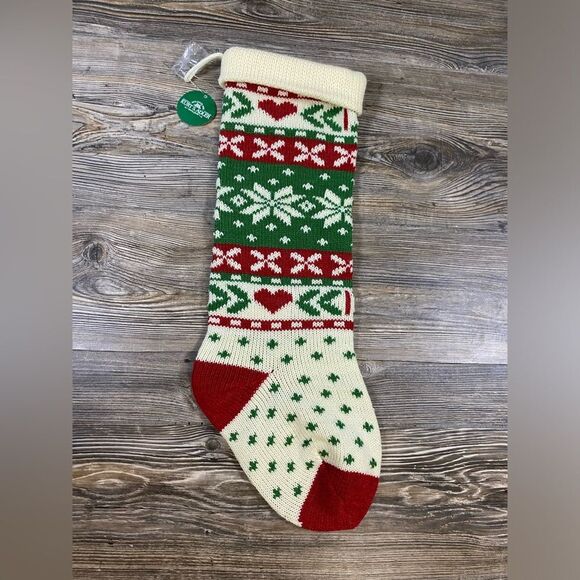 NWT Kurt Adler 22” Red, Ivory & Green Christmas Snowflake Knit Stockings - Picture 1 of 8
